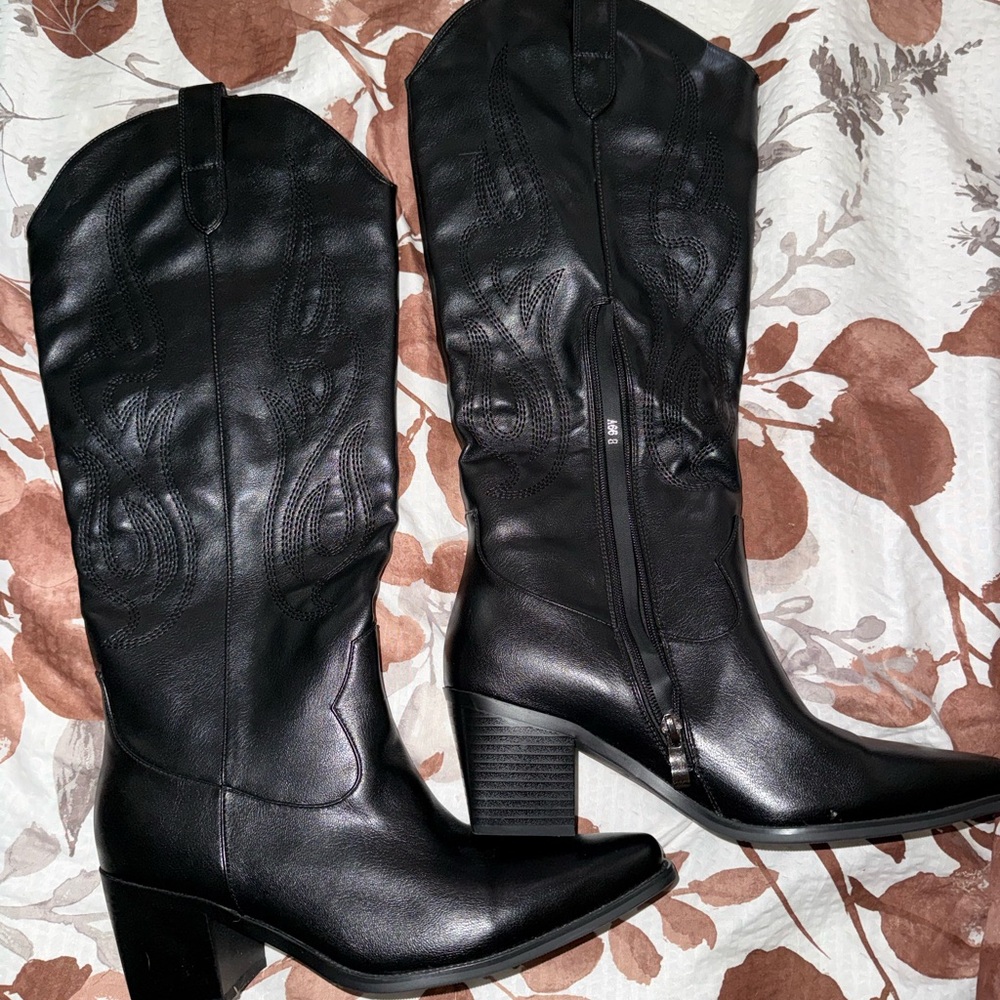 Black Leather Western Boots